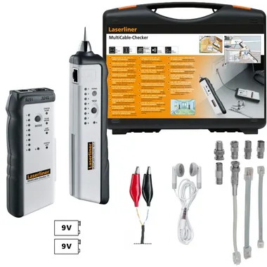 Set de comprobadores para cables LAN, SAT, TV, teléfono y audio, con emisor y receptor